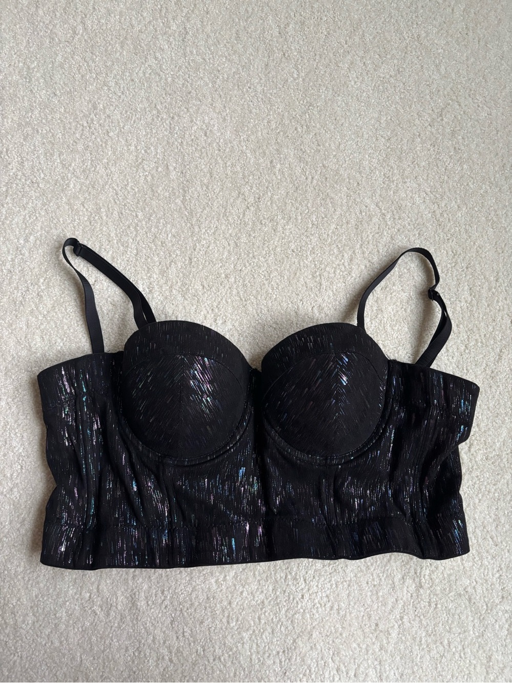 Longline Black Iridescent Bustier Bra